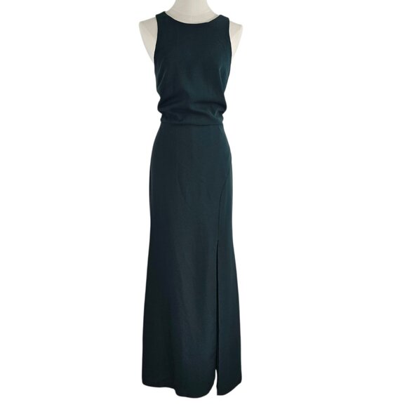 Dessy Collection Evergreen Halter Open Tie Back Front Slit Maxi Dress Size 12R - Picture 3 of 14